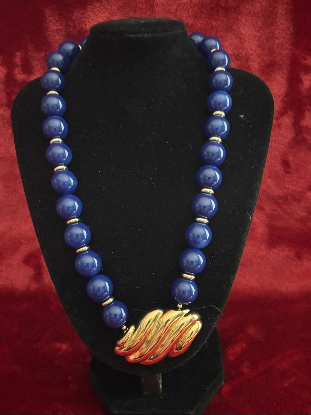 Bold Blue Beaded Necklace with Gold Accent